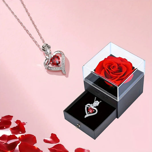 Zircon Heart Necklace Rose Gift Box